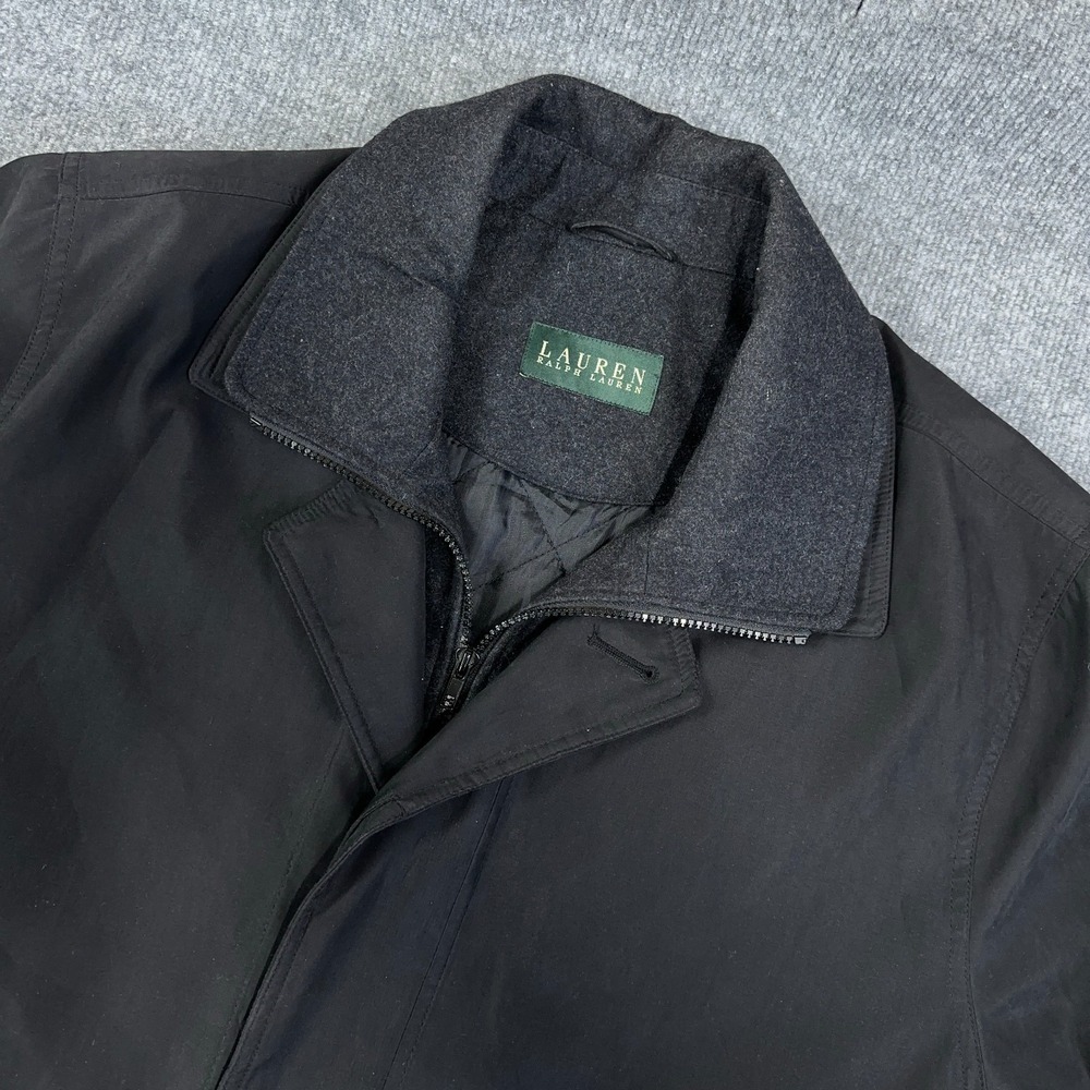 Ralph Lauren Trench Coat Men 44R Black Microfiber Full Zip Removable Liner *READ - Picture 2 of 14